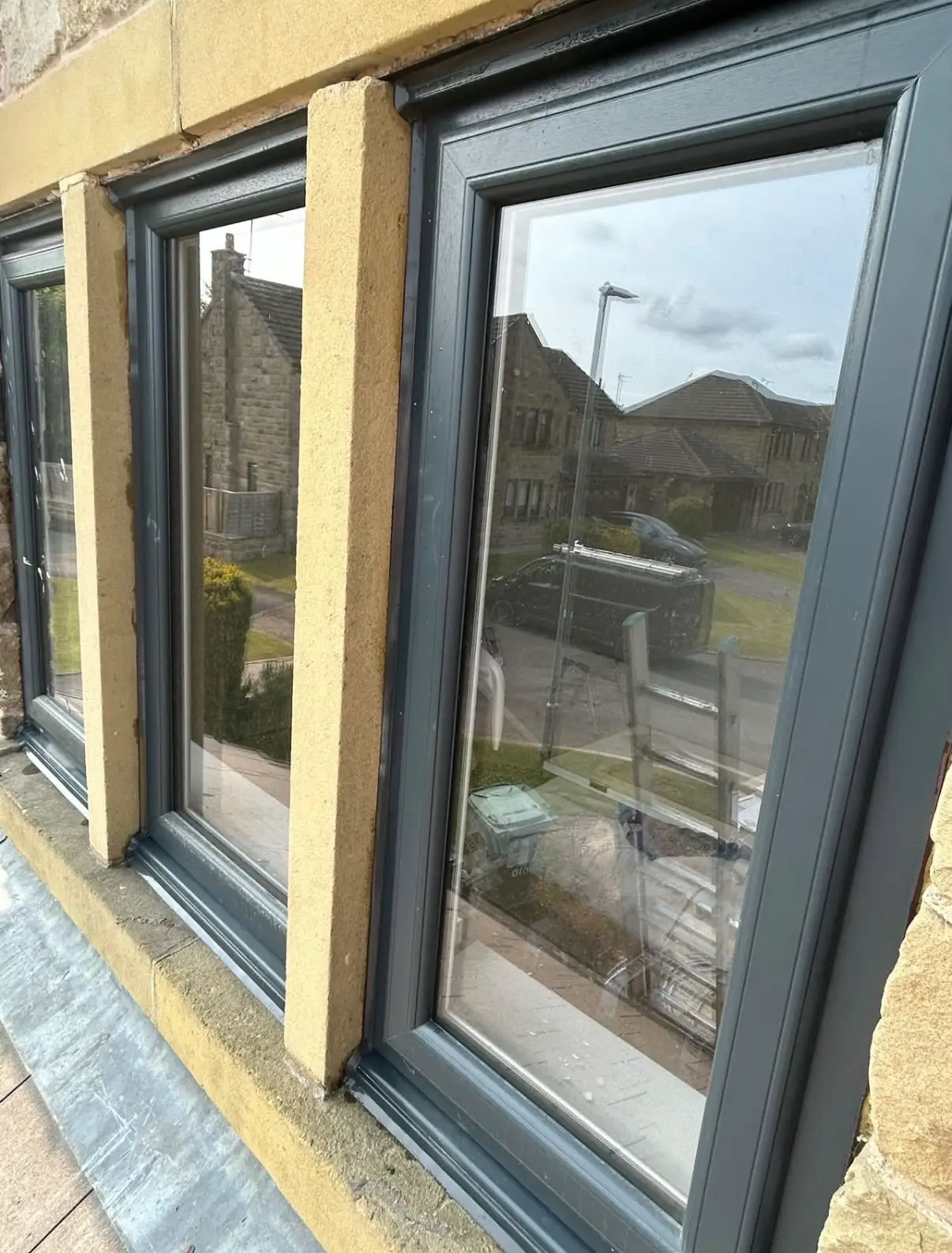 New home windows and door with exterior frame detail